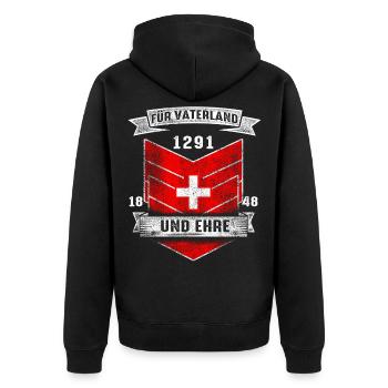 1291 Schweiz Flagge Vaterland Ehre Stolz Geschenk - Unisex Premium Bio Zip Hoodie - Schwarz - Hinten - Nico (187cm)