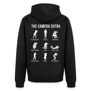 Fotograf the Camera Sutra ,Stellungen Fotoshoot - Unisex Premium Bio Zip Hoodie - Schwarz - Hinten - Nico (187cm)