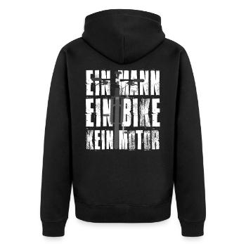 Ein Mann Bike kein Motor Fahrrad Mountainbike MTB - Unisex Premium Bio Zip Hoodie - Schwarz - Hinten - Nico (187cm)