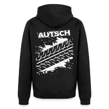 Action Reifenspur Auto BMX MTB Sport Fun Shirt - Unisex Premium Bio Zip Hoodie - Schwarz - Hinten - Nico (187cm)