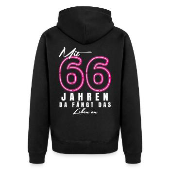 Mit 66 Jahren da fängt das Leben an. Geschenk - Unisex Premium Bio Zip Hoodie - Schwarz - Hinten - Nico (187cm)