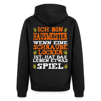 Hausmeister Hauswart Schraube locker Spruch - Unisex Premium Bio Zip Hoodie - Schwarz - Hinten - Nico (187cm)