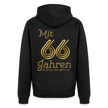 Mit 66 Jahren da fängt das Leben an. Geschenk 66. - Unisex Premium Bio Zip Hoodie - Schwarz - Hinten - Nico (187cm)
