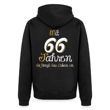 Mit 66 Jahren da fängt das Leben an. Geschenk 66. - Unisex Premium Bio Zip Hoodie - Schwarz - Hinten - Nico (187cm)