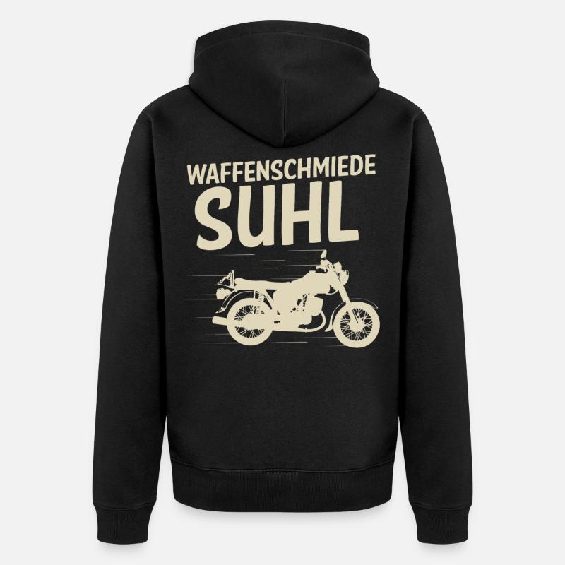Waffenschmiede Suhl S51,Simmi,Ostalgie, Simson DDR - Unisex Premium Bio Zip Hoodie - Schwarz