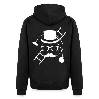 Schornsteinfeger mit Rußbesen und Leiter - Unisex Premium Bio Zip Hoodie - Schwarz - Hinten - Nico (187cm)