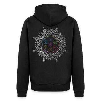 7 chakras, corps et aura en équilibre, yoga - Veste à capuche bio Premium Unisexe - noir - Dos - Nico (187cm)