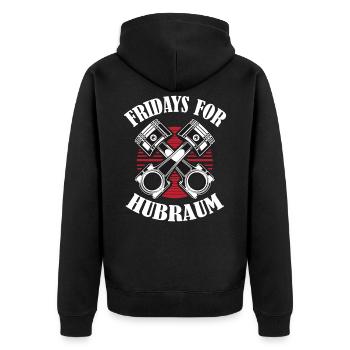 Fridays for Hubraum - Anti Fridays for future - Unisex Premium Bio Zip Hoodie - Schwarz - Hinten - Nico (187cm)