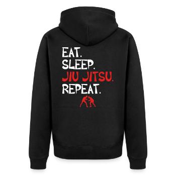 Brazilian Jiu Jitsu BJJ - Unisex Premium Bio Zip Hoodie - Schwarz - Hinten - Nico (187cm)