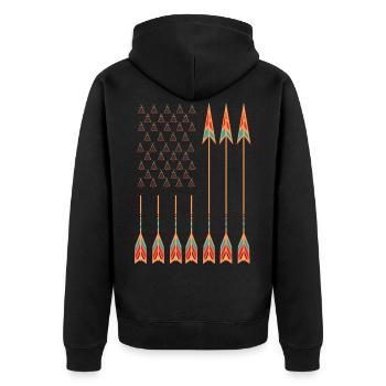Jour amérindien, drapeau américain, tentes et flèches, - Veste à capuche bio Premium Unisexe - noir - Dos - Nico (187cm)