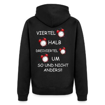 Uhrzeit im Osten , DDR Viertel Halb Dreiviertel - Unisex Premium Bio Zip Hoodie - Schwarz - Hinten - Nico (187cm)