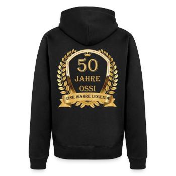 50 Geburtstag , 50 Jahre Ossi, DDR Legende - Unisex Premium Bio Zip Hoodie - Schwarz - Hinten - Nico (187cm)
