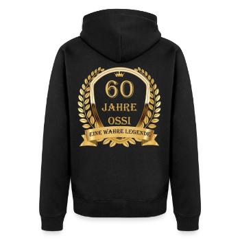 60 Jahre, 60. Geburtstag , Ossi , DDR Legende - Unisex Premium Bio Zip Hoodie - Schwarz - Hinten - Nico (187cm)