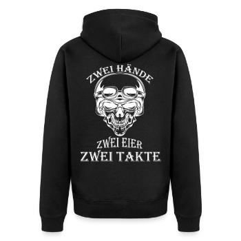 Zwei Hände, Zwei Eier, zwei Takte Rocker Totenkopf - Unisex Premium Bio Zip Hoodie - Schwarz - Hinten - Nico (187cm)
