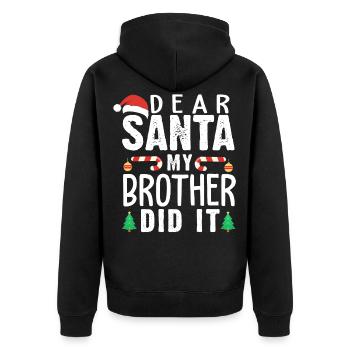 Dear Santa, my brother did it. Xmas Spruch - Unisex Premium Bio Zip Hoodie - Schwarz - Hinten - Nico (187cm)