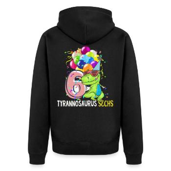 Dino Dinosaurier TRex 6. Geburtstag Junge 6 Jahre - Unisex Premium Bio Zip Hoodie - Schwarz - Hinten - Nico (187cm)
