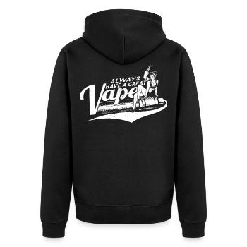 vape shirt mit sexy pin up frau und akkuträger - Unisex Premium Bio Zip Hoodie - Schwarz - Hinten - Nico (187cm)