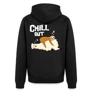 Chill out, sloth sleeps on Lama, Gengh - Unisex Premium Organic Zip Hoodie - black - Back - Nico (187cm)