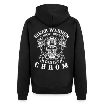 BIker werden nicht grau, das ist chrom - Unisex Premium Bio Zip Hoodie - Schwarz - Hinten - Nico (187cm)