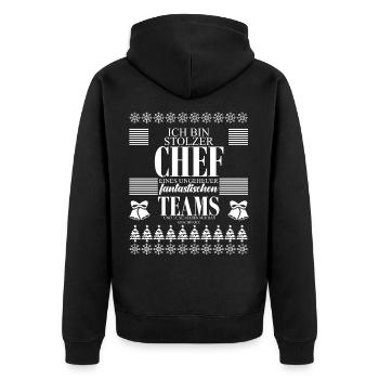 Stolzer Chef Ugly Christmas Team Geschenk - Unisex Premium Bio Zip Hoodie - Schwarz - Hinten - Nico (187cm)
