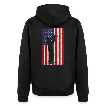 Trumpet USA - Unisex Premium Organic Zip Hoodie - black - Back - Nico (187cm)
