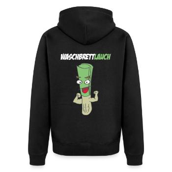 Waschbrett Lauch Sixpack Muskeln Gym Fitness - Unisex Premium Bio Zip Hoodie - Schwarz - Hinten - Nico (187cm)