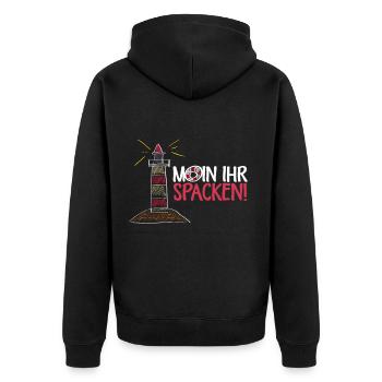 Moin Ihr Spacken Plattdeutsch Begrüßung - Unisex Premium Bio Zip Hoodie - Schwarz - Hinten - Nico (187cm)