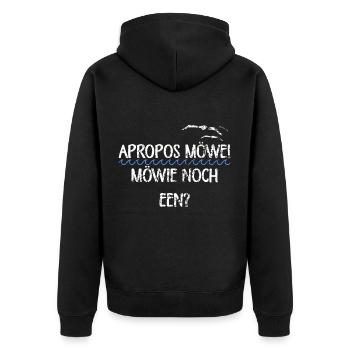 Apropos Möwe Plattdeutscher Spruch Trinken - Unisex Premium Bio Zip Hoodie - Schwarz - Hinten - Nico (187cm)