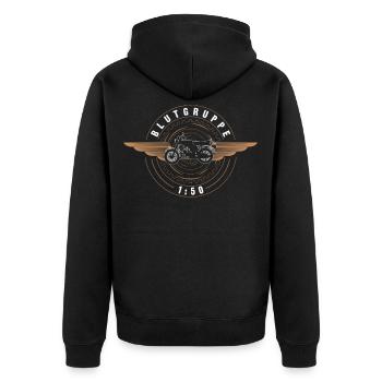 Blutgruppe 1:50 Benzin Kolben Moped Simson Osten - Unisex Premium Bio Zip Hoodie - Schwarz - Hinten - Nico (187cm)