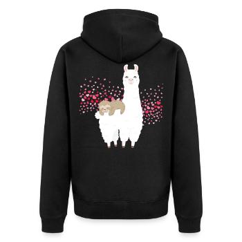 Faultier Alpaka Lama Schläft Reitet Herz Riding - Unisex Premium Bio Zip Hoodie - Schwarz - Hinten - Nico (187cm)