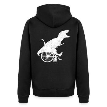 Lustiges Dino T-Rex Rollstuhlfahrer T-Shirt - Unisex Premium Bio Zip Hoodie - Schwarz - Hinten - Nico (187cm)