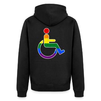 Lustiges Schwuler Rollstuhlfahrer Regenbogen Shirt - Unisex Premium Bio Zip Hoodie - Schwarz - Hinten - Nico (187cm)