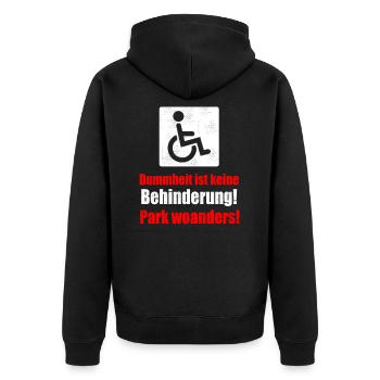Lustiges Gehbehinderten Rollstuhlfahrer T-Shirt - Unisex Premium Bio Zip Hoodie - Schwarz - Hinten - Nico (187cm)