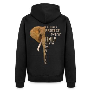 Elephant Protect Family - Unisex Premium Bio Zip Hoodie - Schwarz - Hinten - Nico (187cm)