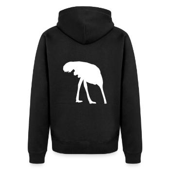 Ostrich Strauss Kopf in Sand - Unisex Premium Bio Zip Hoodie - Schwarz - Hinten - Nico (187cm)