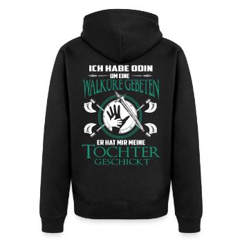 Vater Tochter Wikinger Partnerlook Spruch - Unisex Premium Bio Zip Hoodie - Schwarz - Hinten - Nico (187cm)