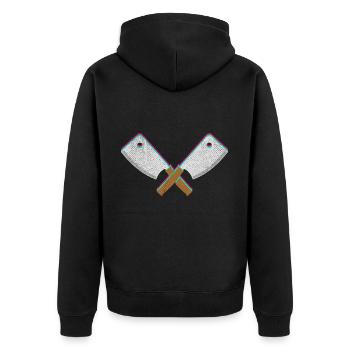 Fleischermesser Fleischer Metzger Geschenk - Unisex Premium Bio Zip Hoodie - Schwarz - Hinten - Nico (187cm)