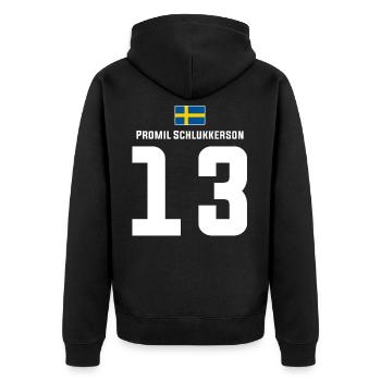 Schwedische Namen Fußball Sauf Mallorca Trikot - Unisex Premium Bio Zip Hoodie - Schwarz - Hinten - Nico (187cm)