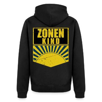 Zonenkind Pionier Jungpionier, DDR , Osten Zone - Unisex Premium Bio Zip Hoodie - Schwarz - Hinten - Nico (187cm)