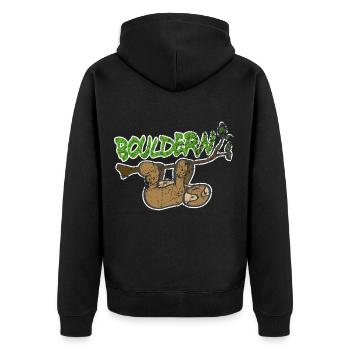 Vintage bouldering climbing sloth gift - Unisex Premium Organic Zip Hoodie - black - Back - Nico (187cm)
