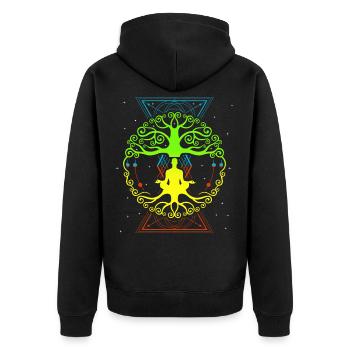 Lebensbaum , Chakras für spirituelles Yoga, Buddha - Unisex Premium Bio Zip Hoodie - Schwarz - Hinten - Nico (187cm)