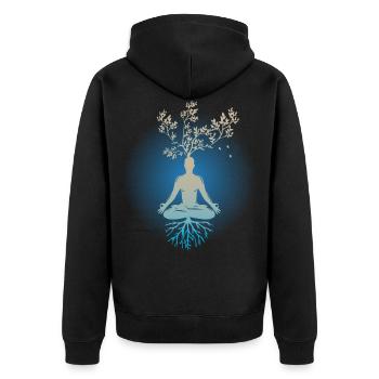 Lebensbaum , Chakras für spirituelles Yoga, Buddha - Unisex Premium Bio Zip Hoodie - Schwarz - Hinten - Nico (187cm)
