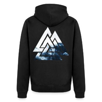 Valknut, Symbol von Odin - Mit Nebelwald - Unisex Premium Bio Zip Hoodie - Schwarz - Hinten - Nico (187cm)