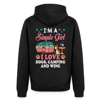 Je suis une fille simple, j'aime les chiens, le camping et le vin - Veste à capuche bio Premium Unisexe - noir - Dos - Nico (187cm)