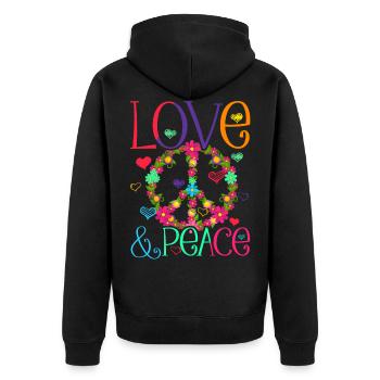 Hippie Love Peace Flower Power Peace Movement - Unisex Premium Organic Zip Hoodie - black - Back - Nico (187cm)