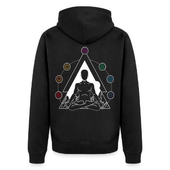 Yoga Chakra Spirituelles Meditieren 7 Chakren - Unisex Premium Bio Zip Hoodie - Schwarz - Hinten - Nico (187cm)