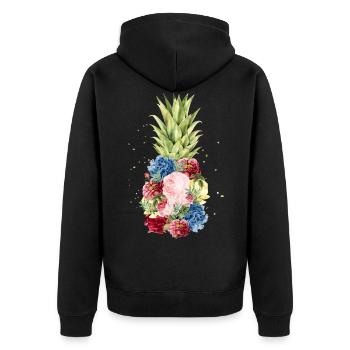 Hawaii pineapple Ananas mit Blumen Urlaub - Unisex Premium Bio Zip Hoodie - Schwarz - Hinten - Nico (187cm)