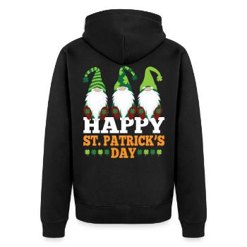 Irish Gnomes St Patricks Day Gnome Shamrock - Unisex Premium Organic Zip Hoodie - black - Back - Nico (187cm)