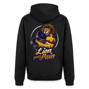Bodybuilder muscle lion lie your pain saying - Unisex Premium Organic Zip Hoodie - black - Back - Nico (187cm)