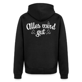 139 Alles wird gut Herzen - Unisex Premium Bio Zip Hoodie - Schwarz - Hinten - Nico (187cm)